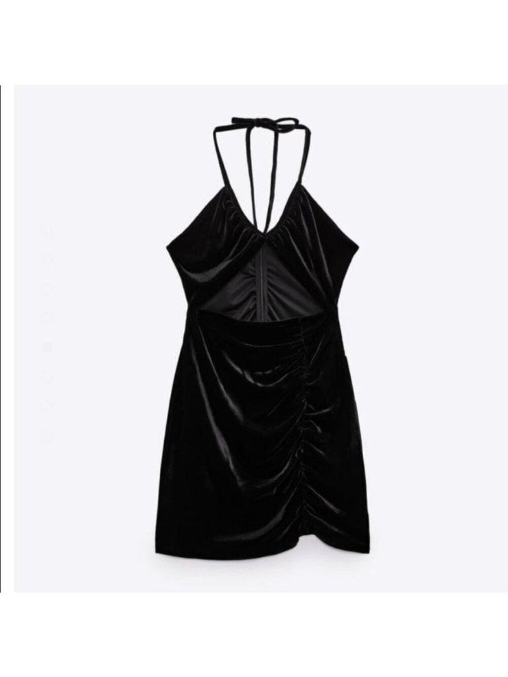 Zara Black Velvet Cut-Out Halter Mini Dress With Ruched Detail Size M